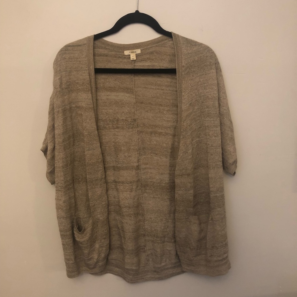 Short Sleeve Neutral Tan Cardigan